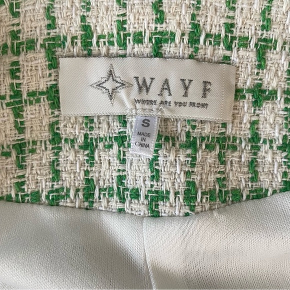 WAYF Tweed Cropped Blazer + Bralette Set Green and Cream Size Small - Picture 3 of 15